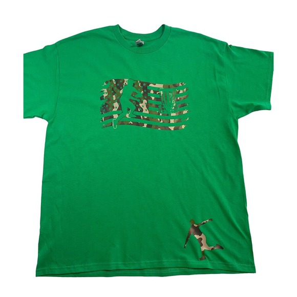 Disc Golf Shirt PATRIOTIC CAMO Flag Logo XL Graphic T-Shirt Gildan GREEN - Picture 4 of 5
